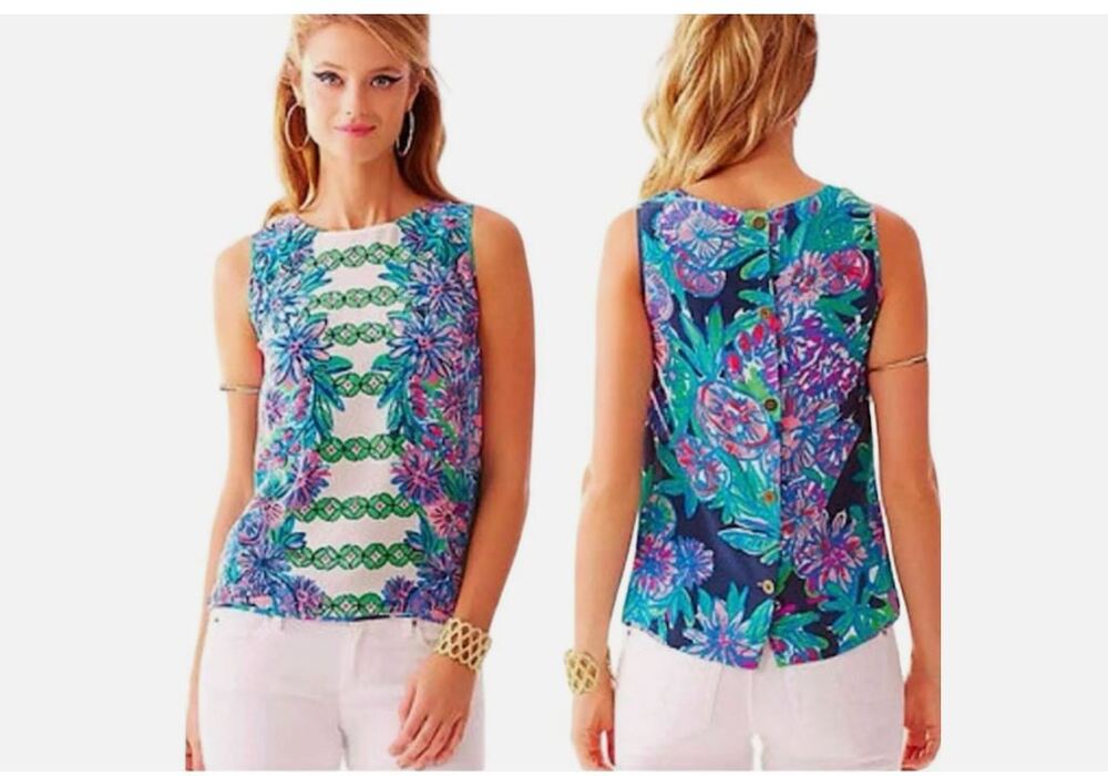 Lilly Pulitzer Silk Iona Shell Resort Tank Crossed Lions Resort White XS